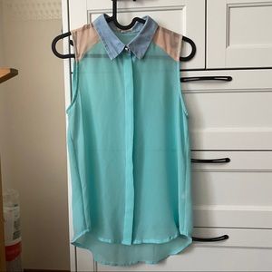Sheer colorblock button up blouse